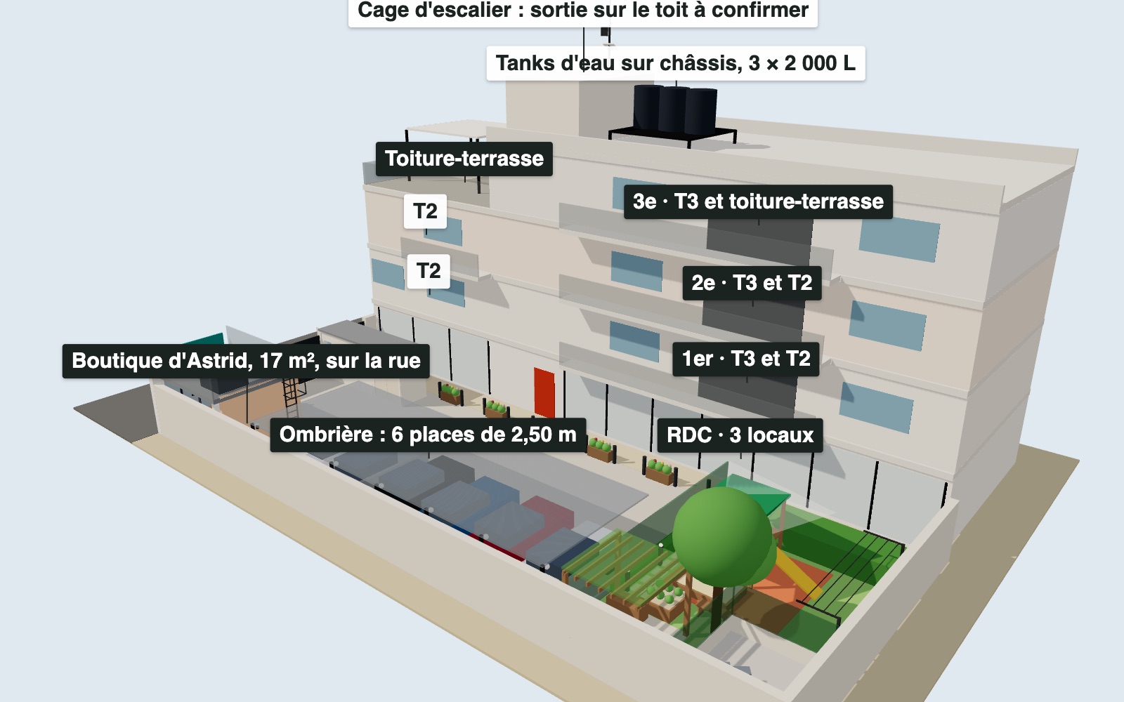 L'immeuble et la cour, vus d'en haut